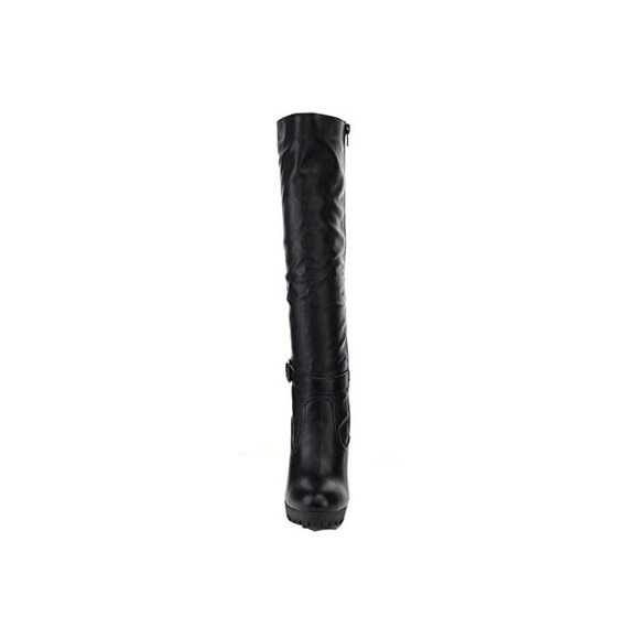 BAMBOO GABY-09 Women's Faux Leather Buckle Strap Chunky Heel Knee High Boots - Picture 2 of 9